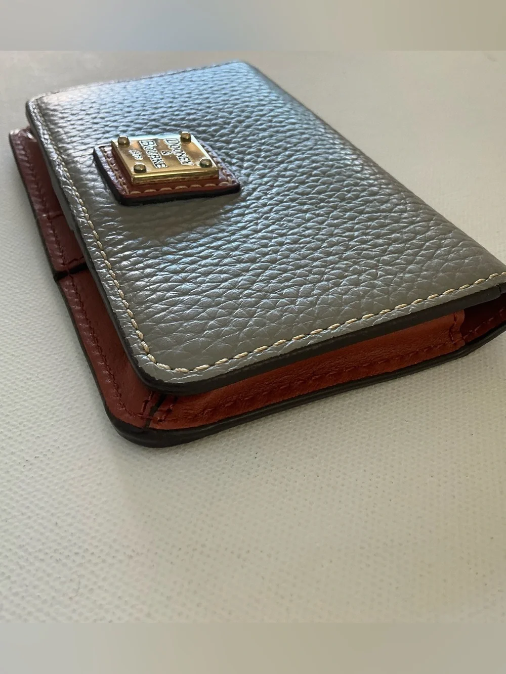 Dooney & Bourke Pebble Grain Leather Checkbook Wallet Gray & Cognac